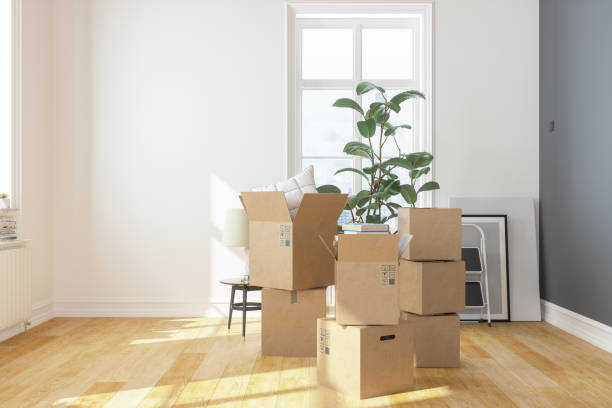 cardboard boxes at new apartment